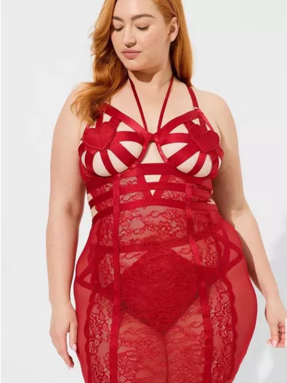 Womens Torrid Strappy Heart Open Cup Chemise Jester Red size 1 (14-16) NWT
